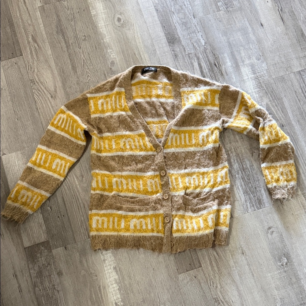 Miu Miu Tan and Yellow Cardigan